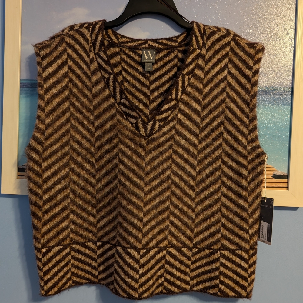 Nwt Worthington Brown and Tan Chevron Tank Top Vest Furry Style Soft XLarge